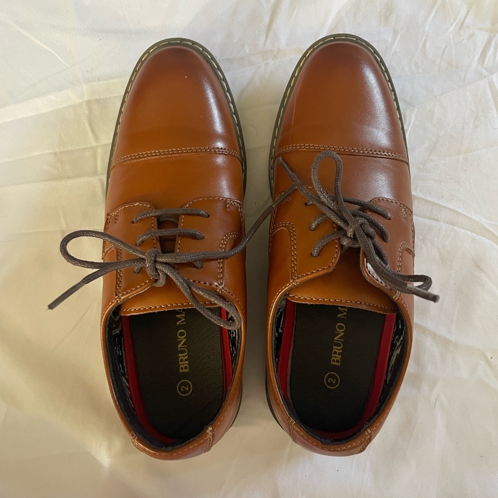 Bruno Marc Kids' Brown Leather Dress Shoes Sz 2 WORN ONCE